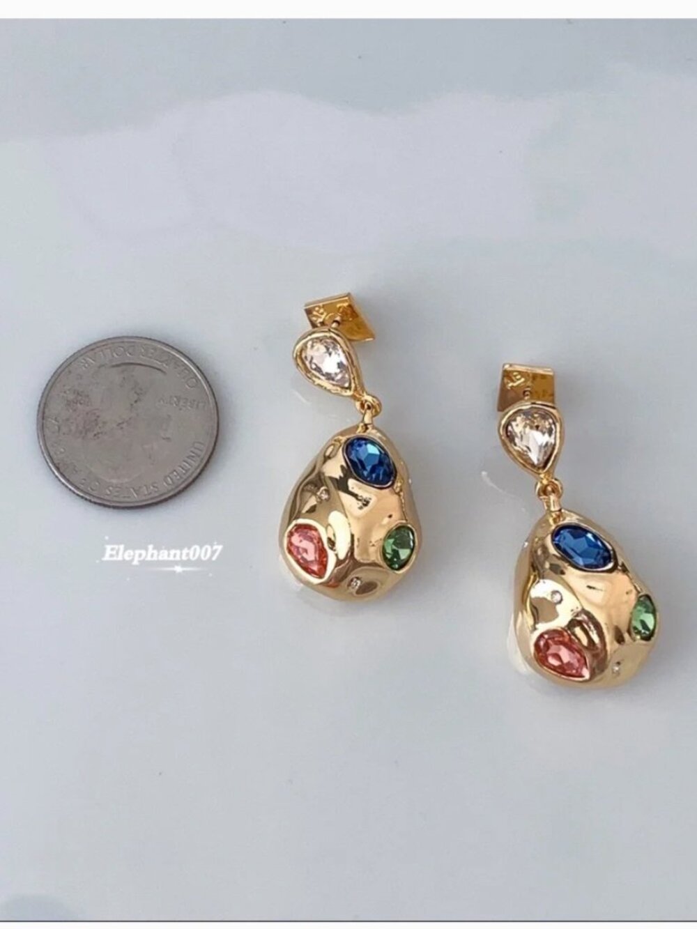 Alexis Bittar Multicolor Crystal Drop Earrings Gold Tone Statement Earrings - Picture 3 of 4